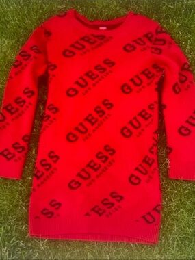 GUESS Red Mini Dress with Black Logo Allover